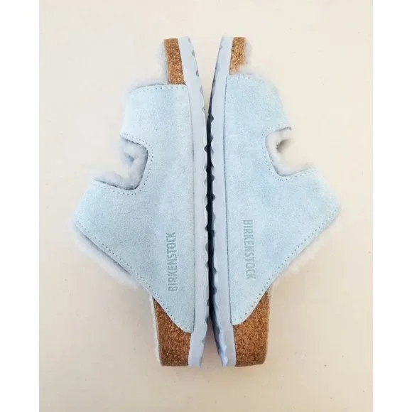 Birkenstock Arizona Shearling Suede Leather in Light Blue Size 36 Narrow - Picture 4 of 5